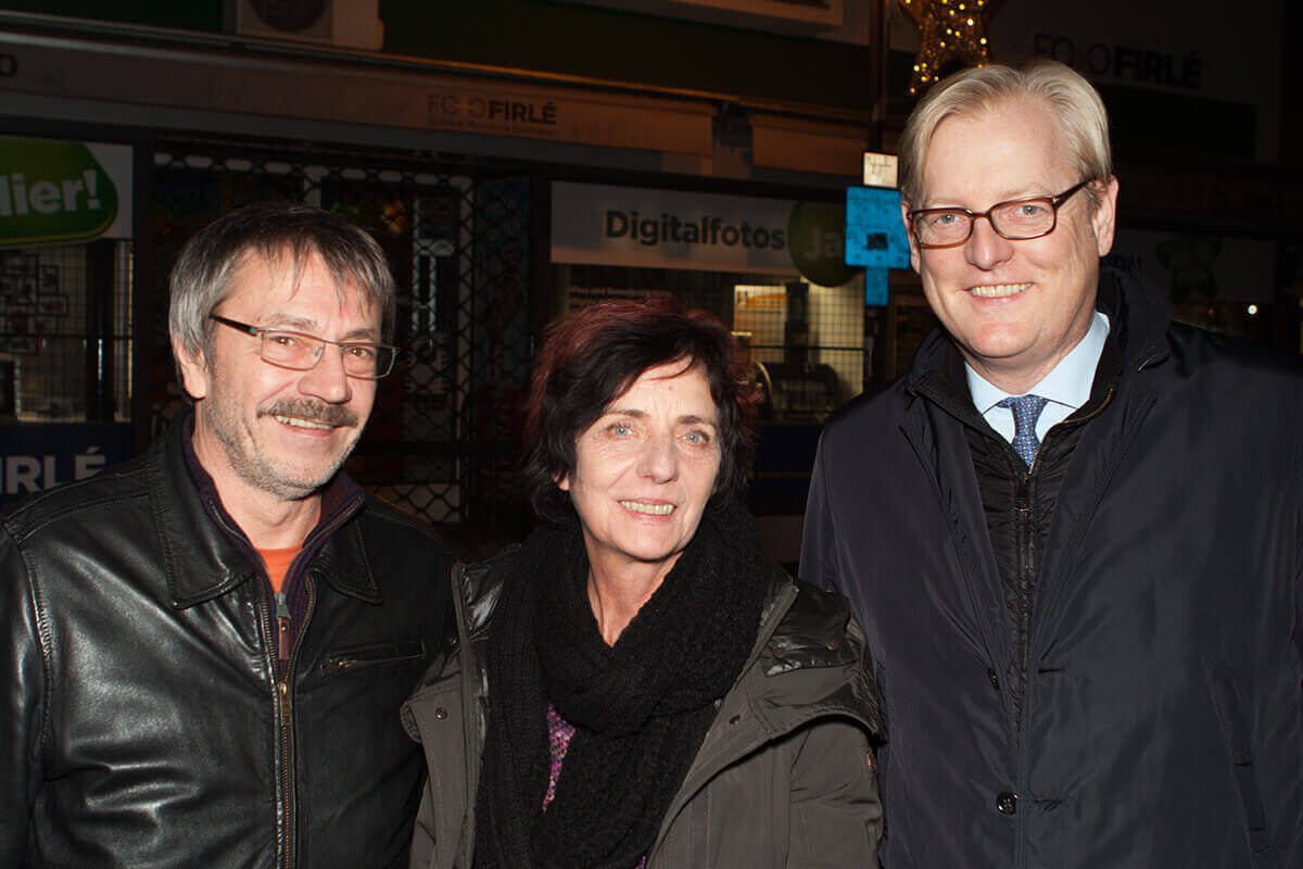 Gunnar Härtter, Simone Härtter, Stadtrat Markus Frank, ERöffnung der Weihnachtsbeleuchtung auf der Leipziger Straße